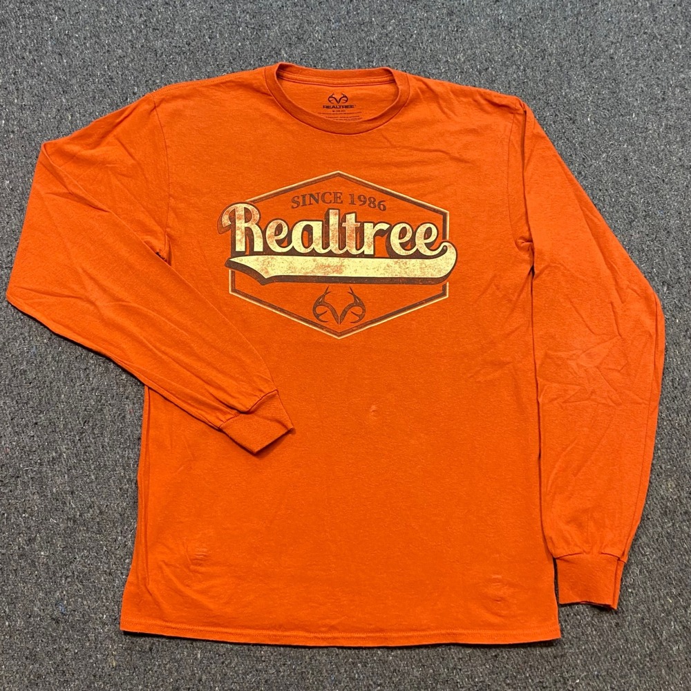 Realtree Long Sleeve Shirt Sz M Mens Orange Gorpcore Hunting Graphic Outdoor Tee
